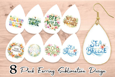 Earring Watercolor Tropical Aloha Bee Quotes Sublimation artnoy 