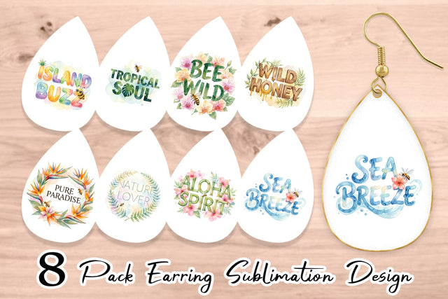 Earring Watercolor Tropical Aloha Bee Quotes Sublimation artnoy 