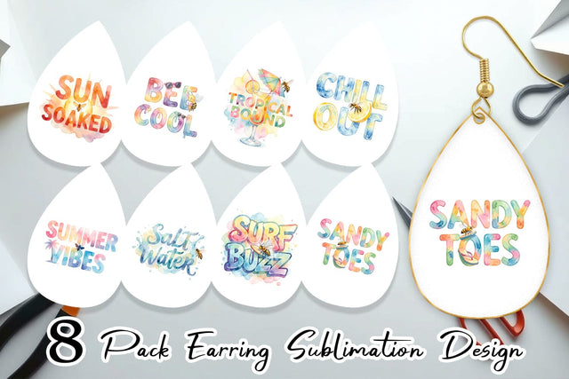 Earring Watercolor Tropical Summer Bee Vacation Quotes Sublimation artnoy 