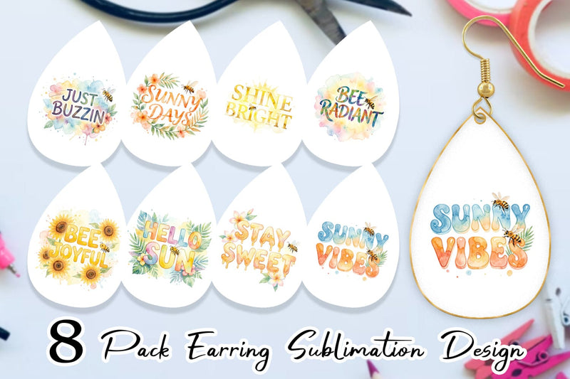 Earring Watercolor Tropical Sunshine Bee Quotes Sublimation artnoy 