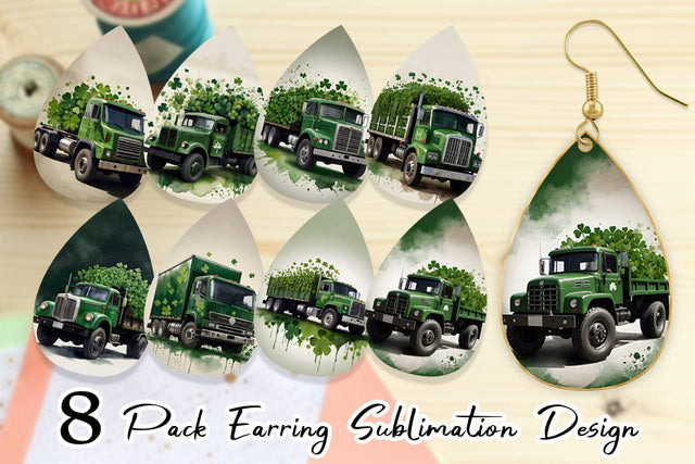 Earring Watercolor Truck Shamrocks Sublimation artnoy 