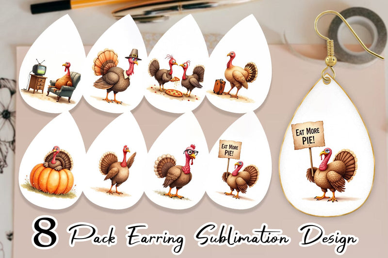 Earring Watercolor Turkey Day Off Sublimation artnoy 