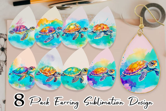 Earring Watercolor Turtle Sublimation artnoy 