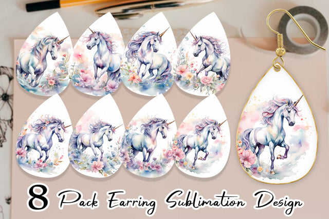 Earring Watercolor Unicorn Sublimation artnoy 