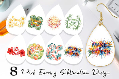Earring Watercolor Vibrant Tropical Growth Quote Sublimation artnoy 