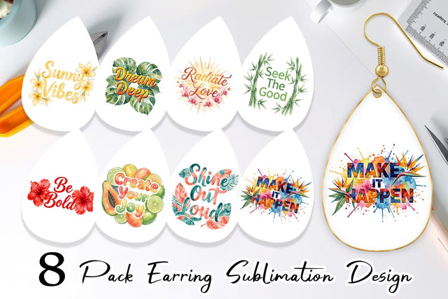 Earring Watercolor Vibrant Tropical Growth Quote Sublimation artnoy 
