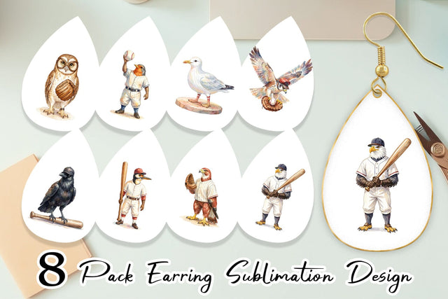 Earring Watercolor Vintage Bird Baseball Sublimation artnoy 