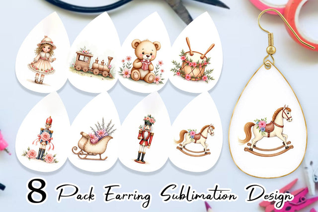 Earring Watercolor Vintage Christmas Gifts Sublimation artnoy 