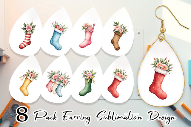 Earring Watercolor Vintage Christmas Hats Sublimation artnoy 