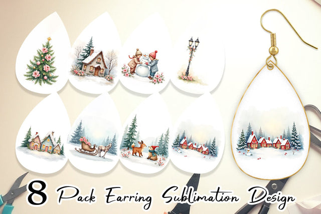 Earring Watercolor Vintage Christmas Ornaments Sublimation artnoy 