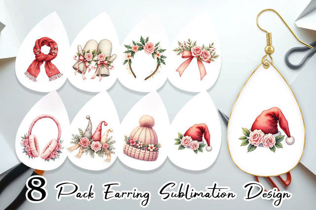 Earring Watercolor Vintage Christmas Stockings Sublimation artnoy 