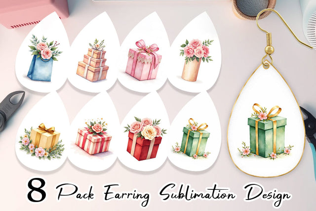 Earring Watercolor Vintage Christmas Toys Sublimation artnoy 