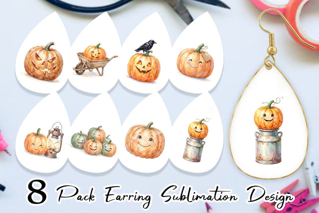 Earring Watercolor Vintage Farmhouse Pumpkin Sublimation artnoy 