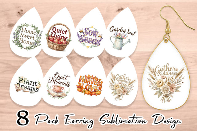 Earring Watercolor Vintage Garden Wisdom Quote Sublimation artnoy 