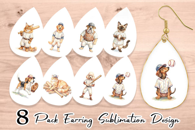 Earring Watercolor Vintage Pet Animal Baseball Sublimation artnoy 
