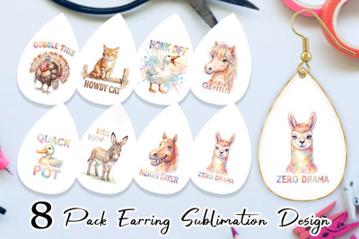 Earring Watercolor Wacky Barnyard Animal Quotes Sublimation artnoy 