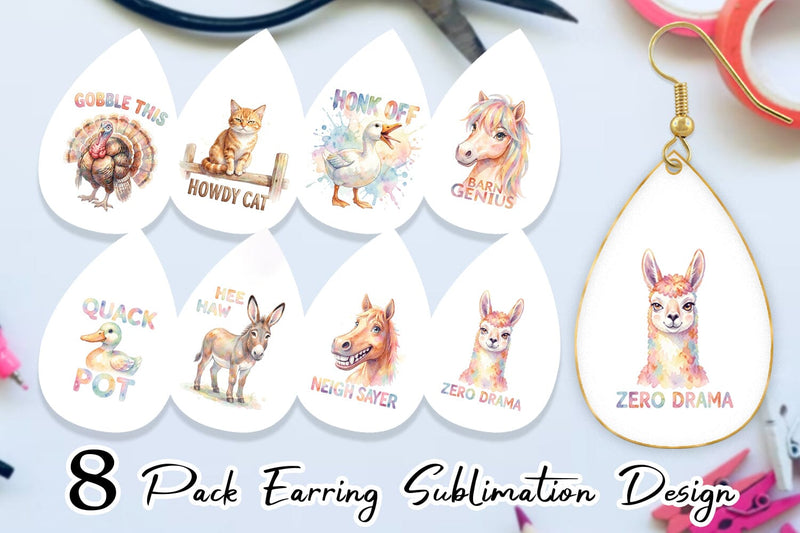 Earring Watercolor Wacky Barnyard Animal Quotes Sublimation artnoy 
