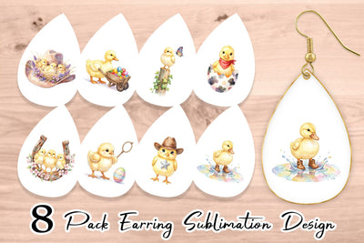 Earring Watercolor Western Chick And Duckling Art Sublimation artnoy 
