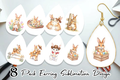 Earring Watercolor Western Cowboy Bunny Easter Sublimation artnoy 