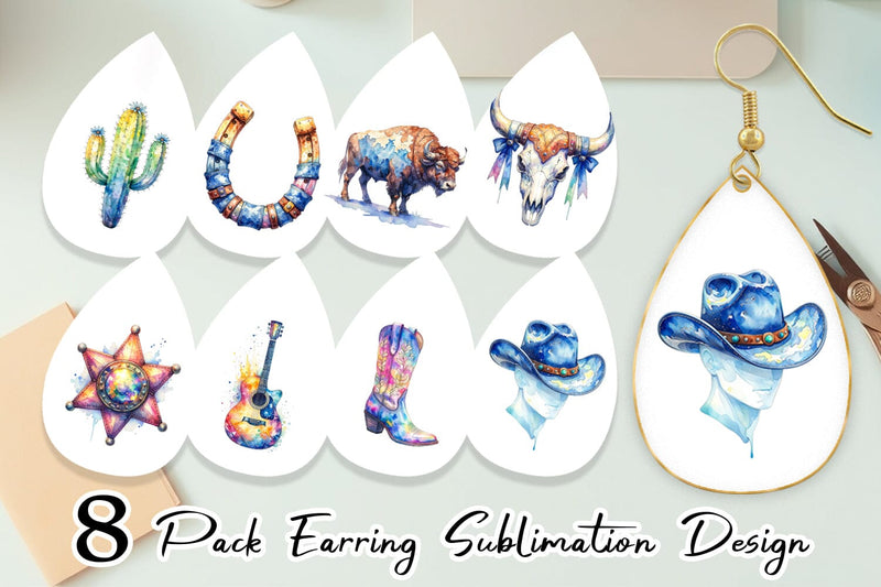 Earring Watercolor Western Cowgirl Sublimation artnoy 