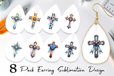 Earring Watercolor Western Cross Sublimation artnoy 
