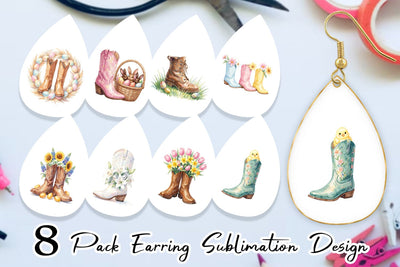 Earring Watercolor Western Easter Cowboy Boots Sublimation artnoy 