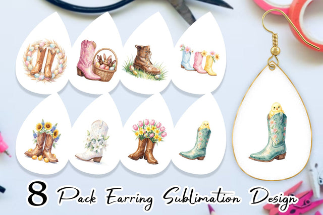 Earring Watercolor Western Easter Cowboy Boots Sublimation artnoy 
