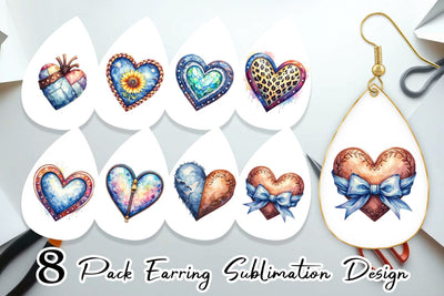 Earring Watercolor Western Heart Sublimation artnoy 