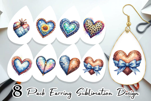 Earring Watercolor Western Heart Sublimation artnoy 