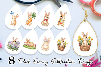 Earring Watercolor Whimsical Spring Bunny Art Sublimation artnoy 