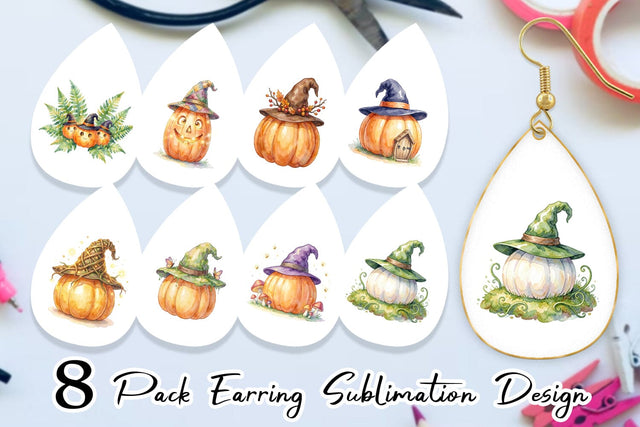 Earring Watercolor Whimsical Woodland Witch Hat Sublimation artnoy 