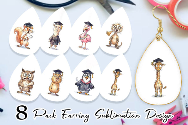 Earring Watercolor Wild Animal Graduation Party Sublimation artnoy 