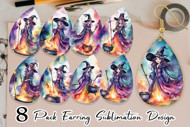 Earring Watercolor Witch Sublimation artnoy 