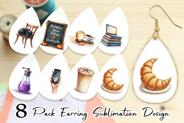 Earring Watercolor Witchy Coffee Shop Sublimation artnoy 