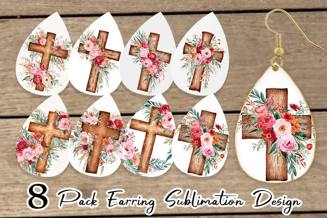 Earring Watercolor Wooden Cross Sublimation artnoy 