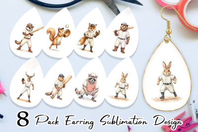 Earring Watercolor Woodland Animal Baseball Sublimation artnoy 