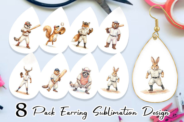 Earring Watercolor Woodland Animal Baseball Sublimation artnoy 
