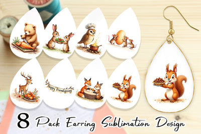 Earring Watercolor Woodland Friendsgiving Sublimation artnoy 