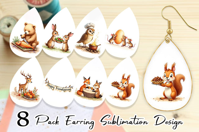 Earring Watercolor Woodland Friendsgiving Sublimation artnoy 