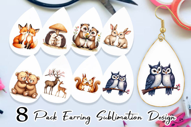 Earring Watercolor Woodland Romance Sublimation artnoy 