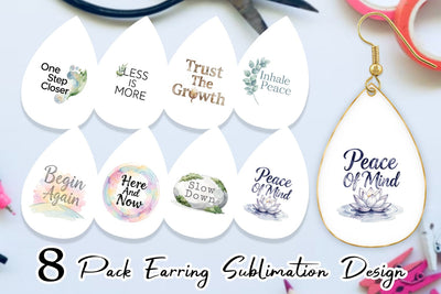 Earring Watercolor Zen Botanical Minimal Quote Sublimation artnoy 
