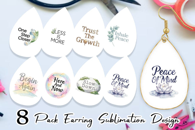 Earring Watercolor Zen Botanical Minimal Quote Sublimation artnoy 