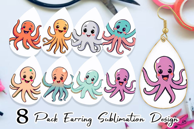 Earring Waving Octopus Sublimation artnoy 