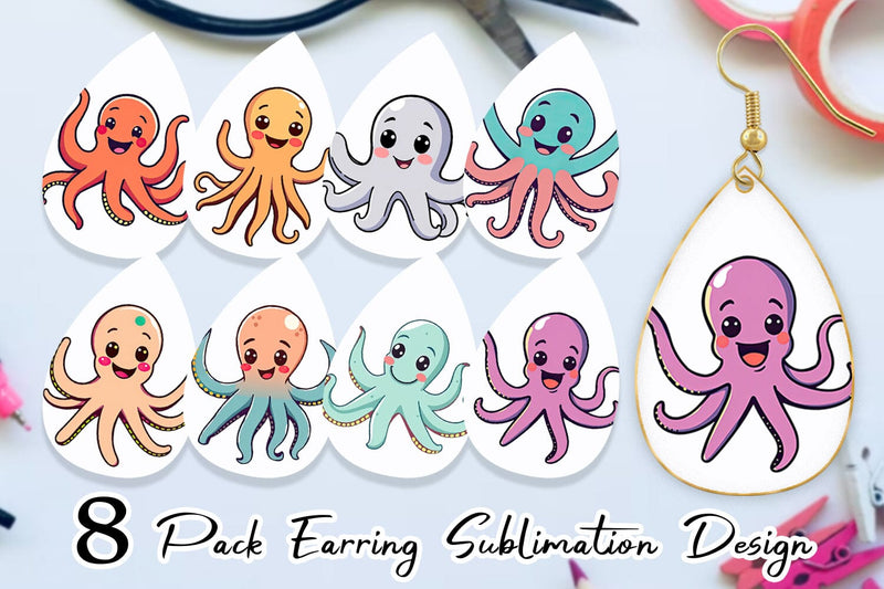 Earring Waving Octopus Sublimation artnoy 