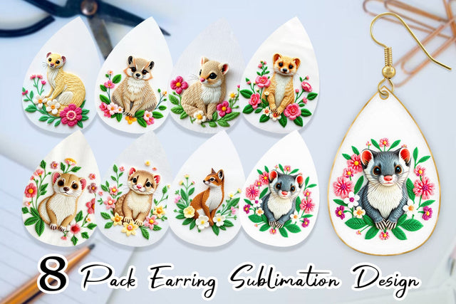 Earring Weasel Embroidery Sublimation artnoy 