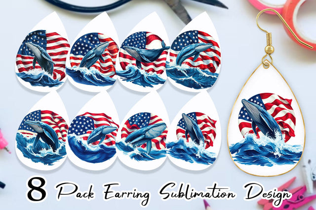 Earring Whale 4th of July Sublimation artnoy 