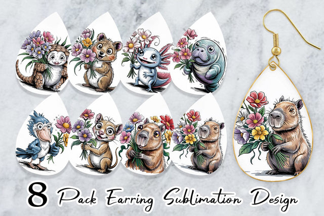 Earring Whimsical Animal Bouquet Sublimation artnoy 