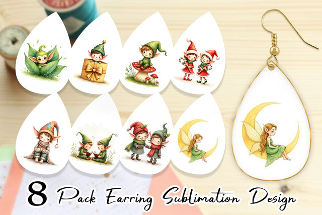 Earring Whimsical Christmas Elves Sublimation artnoy 