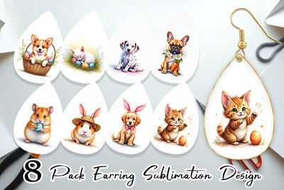 Earring Whimsical Easter Pets Sublimation artnoy 