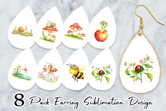 Earring Whimsical Garden Creatures Sublimation artnoy 